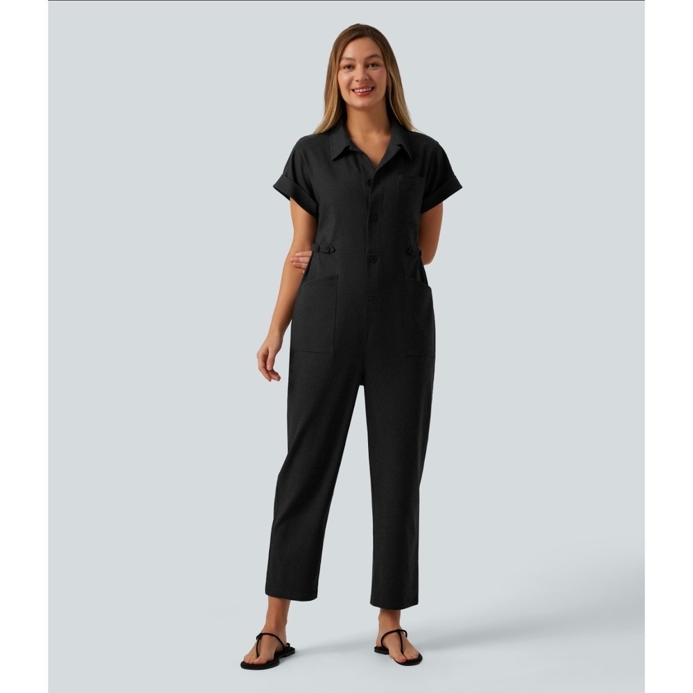 Halara Short Sleeve Casual Jumpsuit with Pockets Black XS Regular NWT
